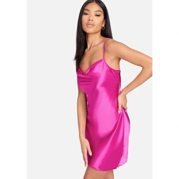 [Bebe] Fuchsia Pink Satin Dress - Picture 2 of 8
